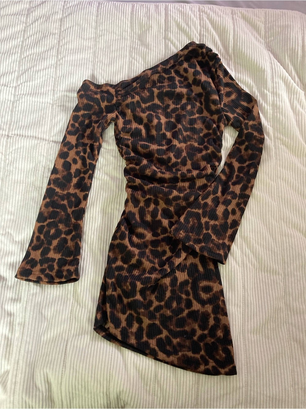 SHEIN Brown and Black Leopard One-Shoulder Bodycon Dress